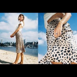 Nova Vintage leopard satin midi skirt